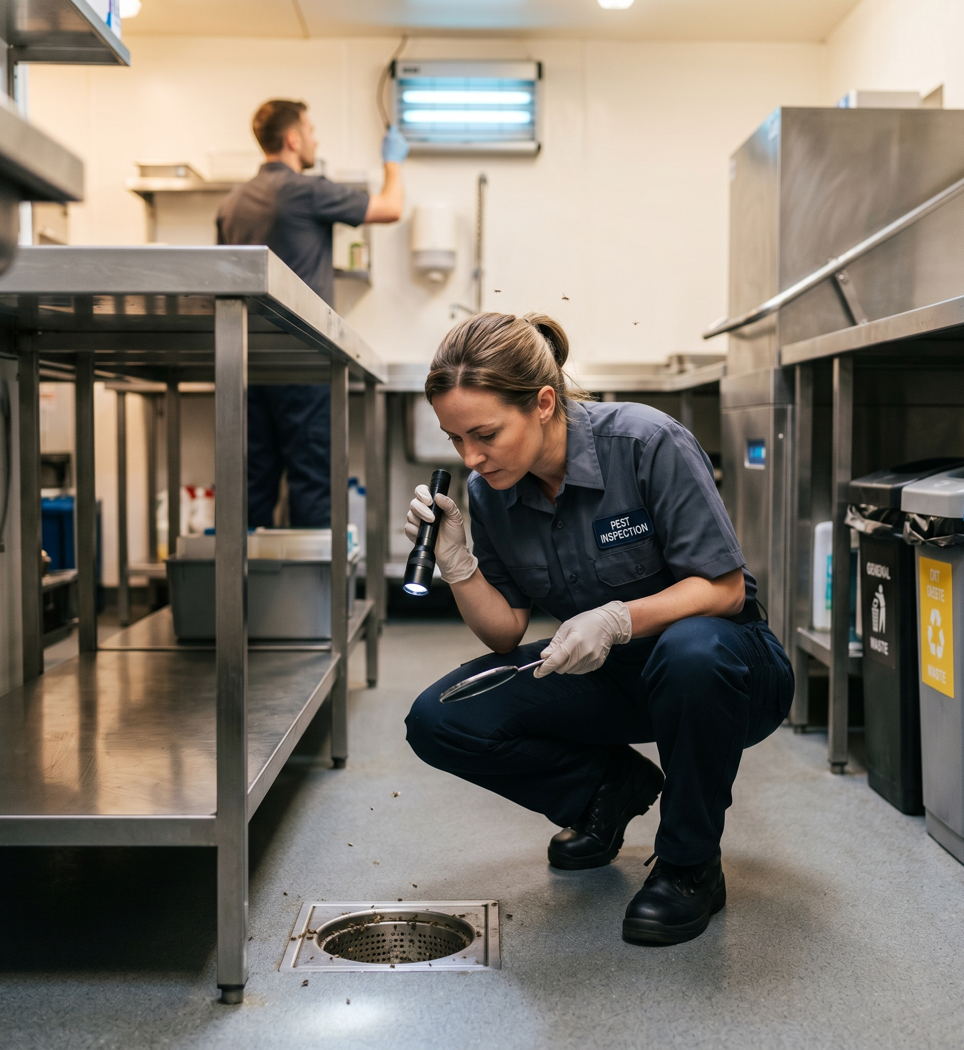 Professional fly inspection inside commercial kitchen